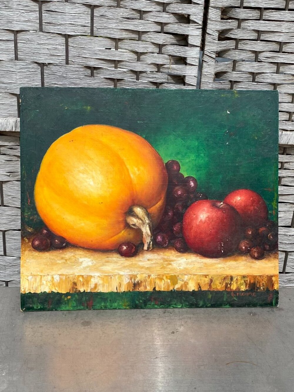 Antique Original Painting Still Life PUMPKINS AUTUMN THANKSGIVING Signed J MOORE